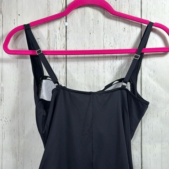 La Blanca Black White Polka Dot One Piece Swimsuit Ruched Retro Style Beach - Picture 9 of 16